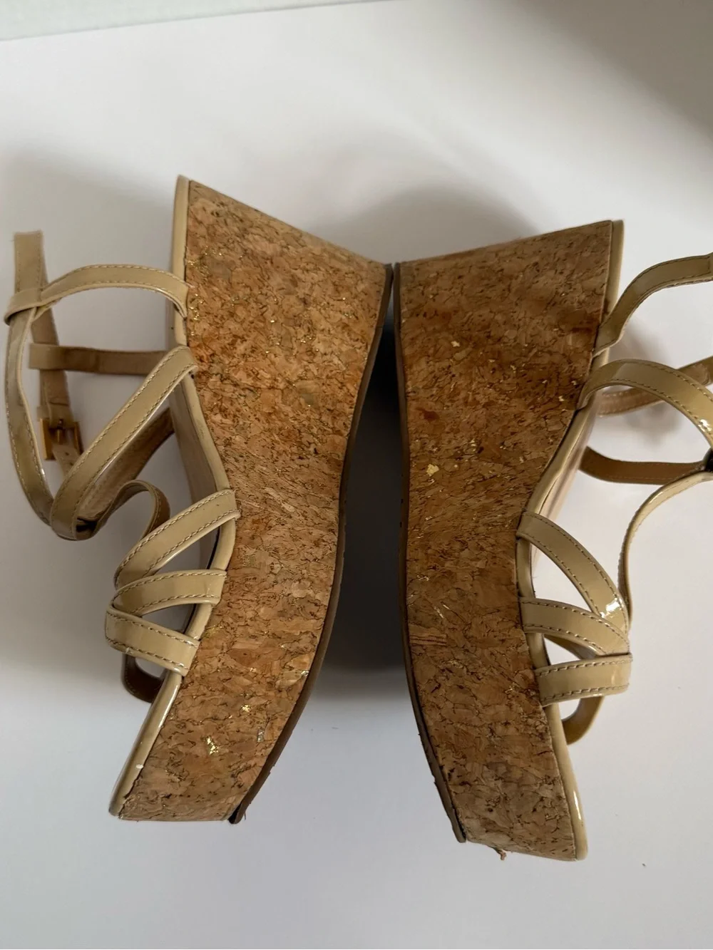 Kate Spade Beige Patent Cork Wedge Sandals Size 7